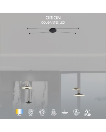 ORION * COLGANTE LED NEGRO/CUERO  4L*8W 3000K